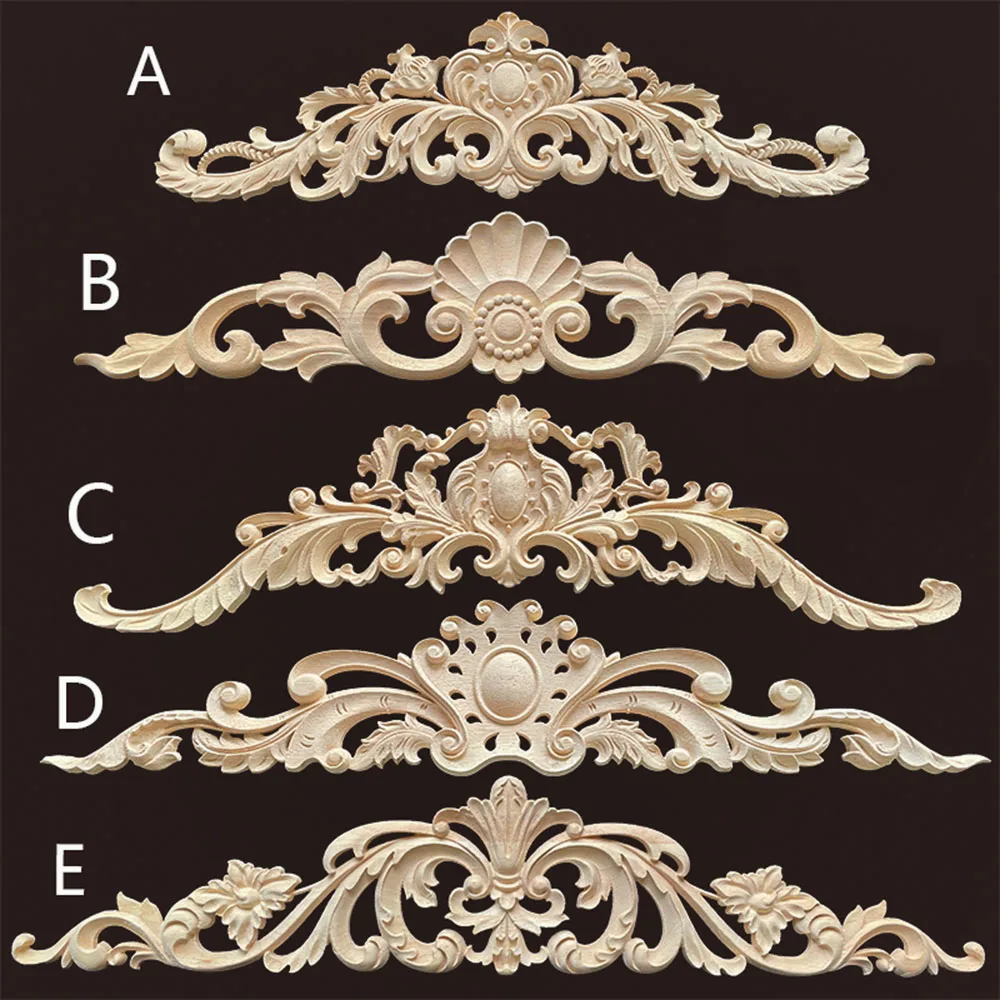 Wood Appliques and Onlays Natural Furniture Wall Door Woodcarving Decorative Long Flower Wooden Figurines Crafts Corner Frame 1