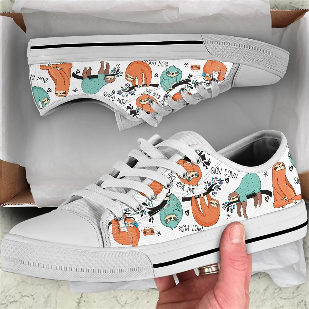 Beautiful White Sloth Shoes For Girl Women Cartoon Prints Sneakers Leisure Light Flats Sapatilhas De Senhora Chaussures