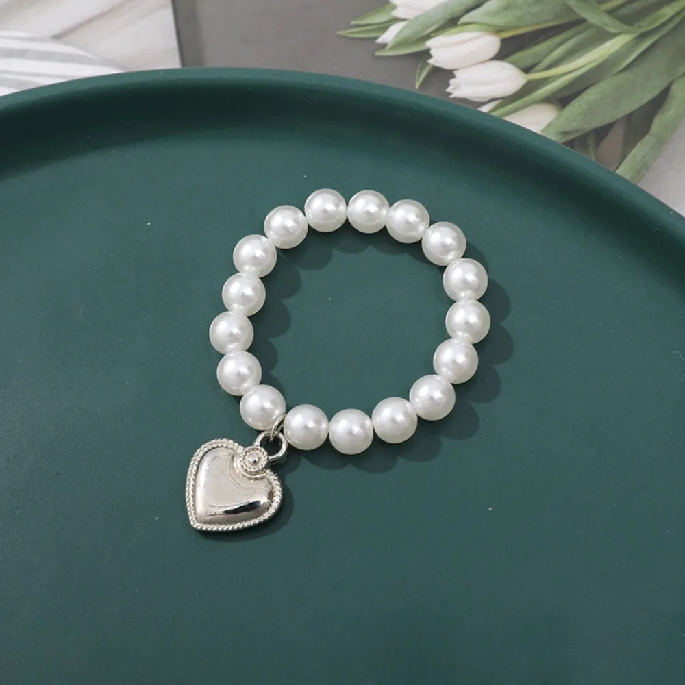 Crafts Dog Toy Heart Necklace Silver 6/8mm Dog Doll Pearl Collars Elastic Cute BJD Dolls Mini Pearl Chain Doll Decoration