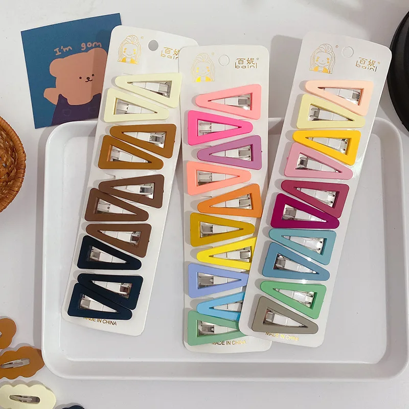 10pcs 5cm Frosted Simplicity Hairpins for Girls Oval Triangle Square Hair Clips for Kids Snap Hair Clips Hairpins Click Clacks 4