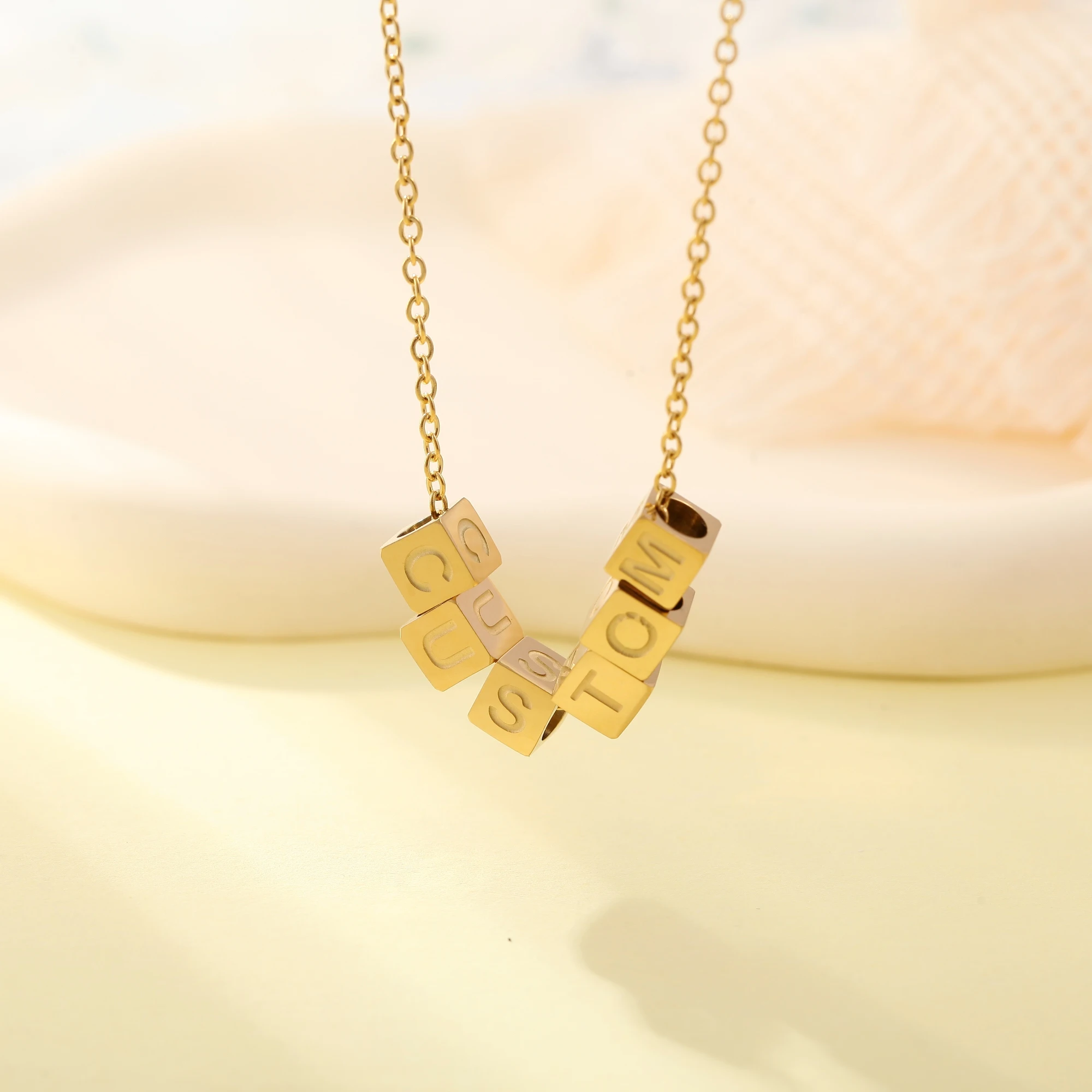 Square 3D Handmade Letter Necklace Custom Charm Name Pendant Hip Hop Jewelry Birthday Gift For Women Men