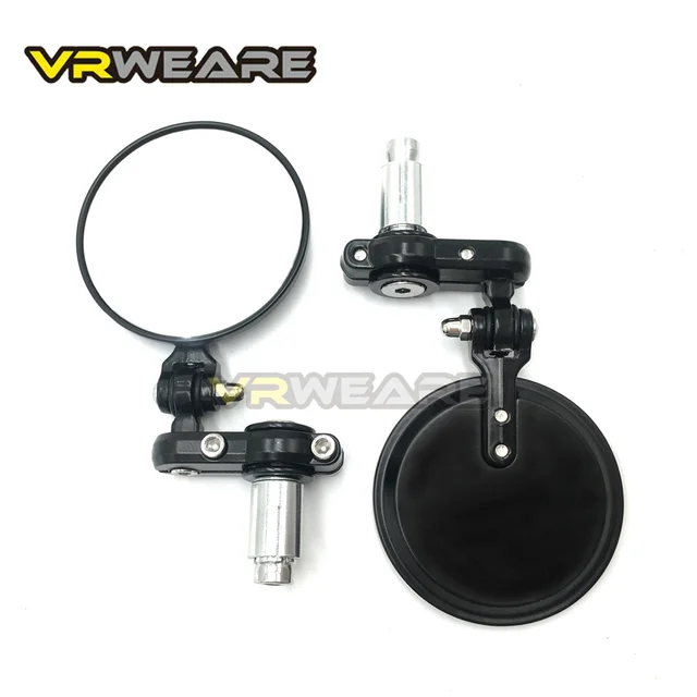 Grom Mirrors Black Convex Round Motorcycle Mirrors - 7/8" Handlebar End Mount, Universal Fit For Honda, Yamaha, Etc. Black Handlebar Mirrors