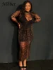 Nibber Leopard Print Dress Women See Through Coquette Full Sleeve o-Neck Fall Trend Midnight Party Clubwear Stretch Vestidos 2