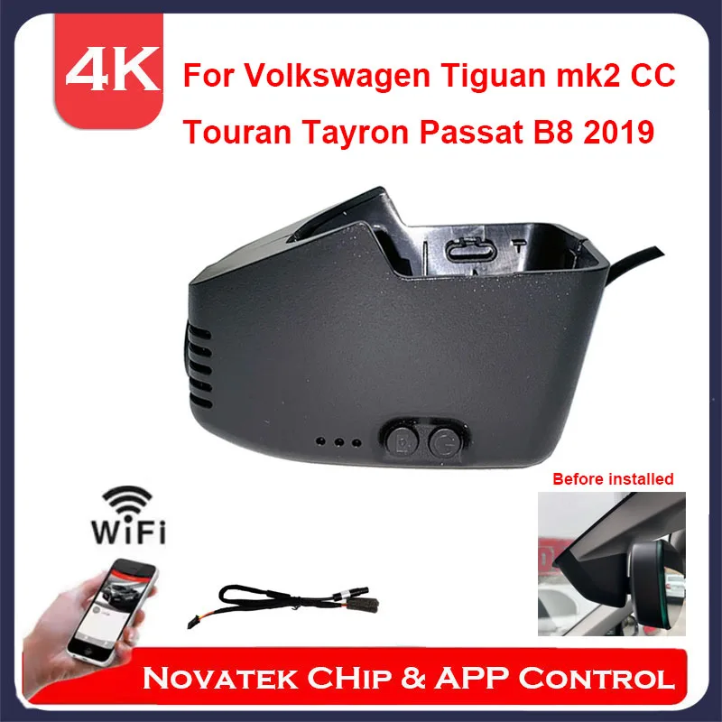 Видеорегистратор 4K с Wi-Fi для Volkswagen VW Tiguan mk2 Touran Tayron Passat B8 CC 2019 2023