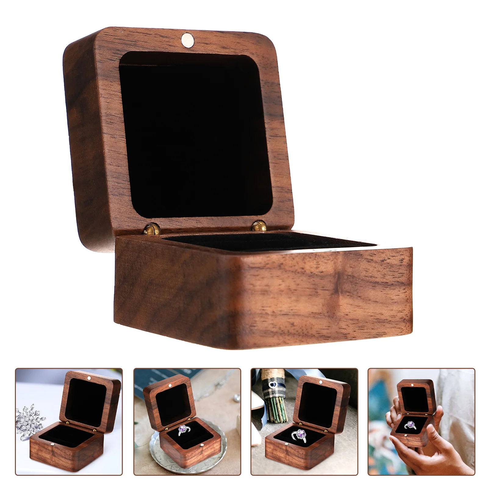 

Engagement Ring Box Wood Ring Jewelry Box for Proposal Wedding Ring Gift Box