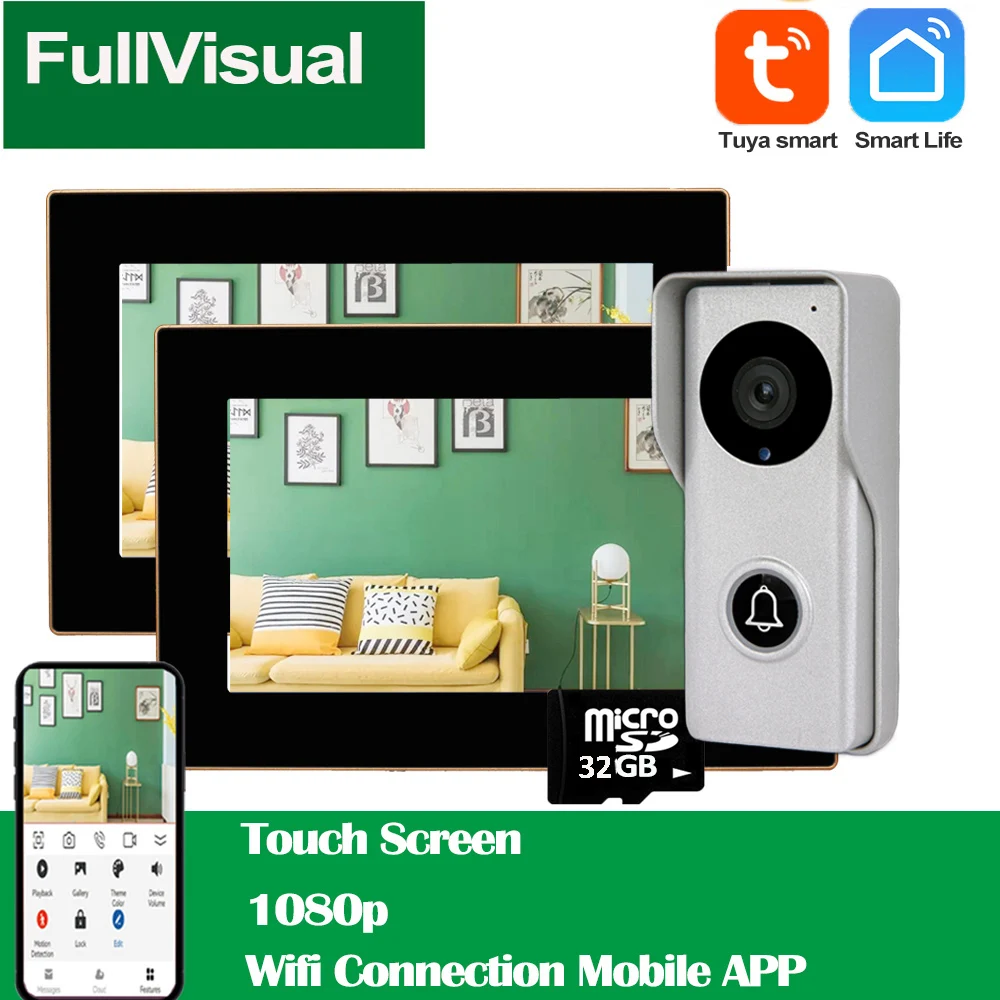 

Fullvisual 7 Inch 1080p Wireless WiFi Smart Video Intercom System Wired Doorbell Door Phone for Villa Apartment Talk Unlock