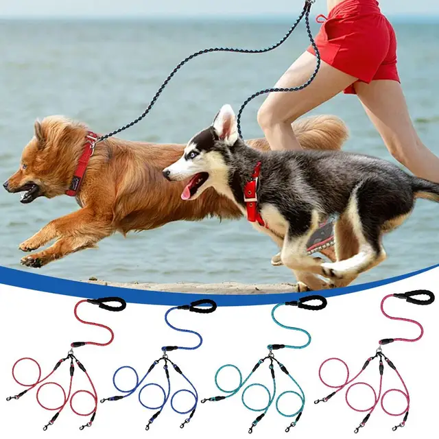 Dog Leash Reflective Double Leashes For Two Dogs Walking Soft Padded Handle Dogs Leash Drag Three Four Dog Chew Proof Pet C M4H3 2