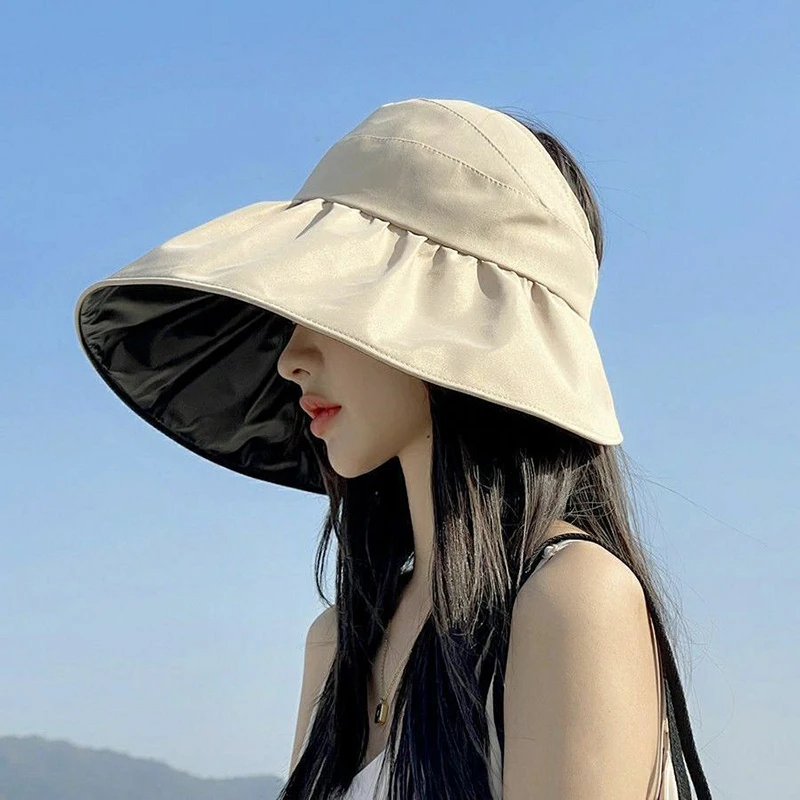 Summer Empty Top Wide Brim Sun Hat For Women Anti UV Sunscreen Bucket Hat Female Sun Protection Outdoor Beach Cap
