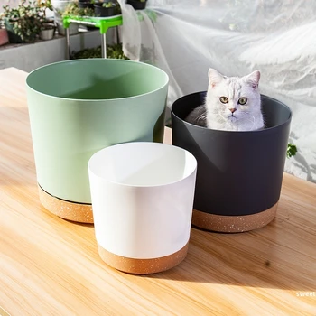 Plant Pot Circular Large Flowerpot Plastic Indoor Plants Succulent Planter with Drainage Bonsai Potted with Tray Home Decoration 4