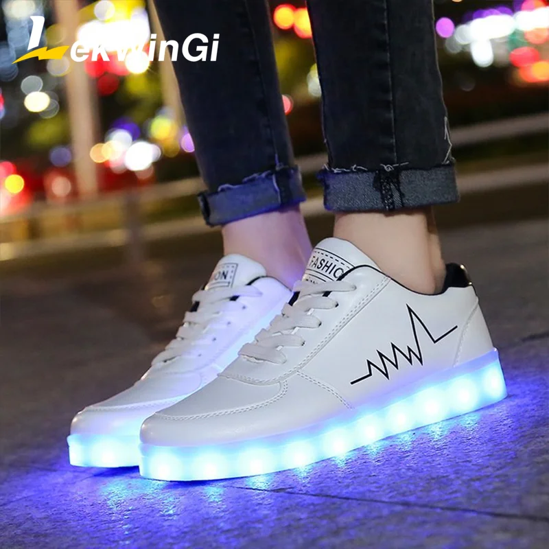 New 7 Colors Kids Boys Girls Women Men LED Light Up shoes Luminous USB Sneakers 