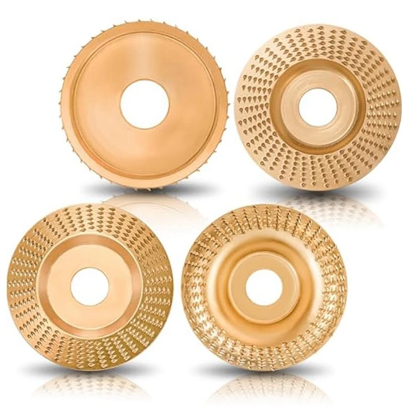 

4 Piece Angle Grinder Wood Carving Disc Set Gold Grinder Disc Wheel Attachments For 4In Or 4 1/2In Attachment, For Woodworking