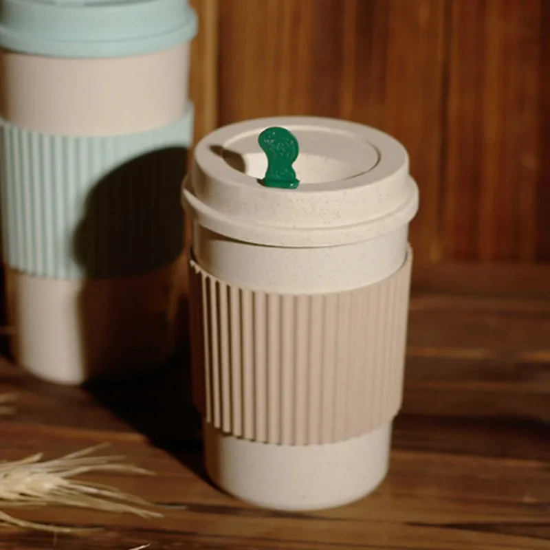 350/450/550ml 밀짚 커피 컵 뚜껑이있는 휴대용 고온 방지 워터 컵 재사용 가능한 친환경 여행 머그잔