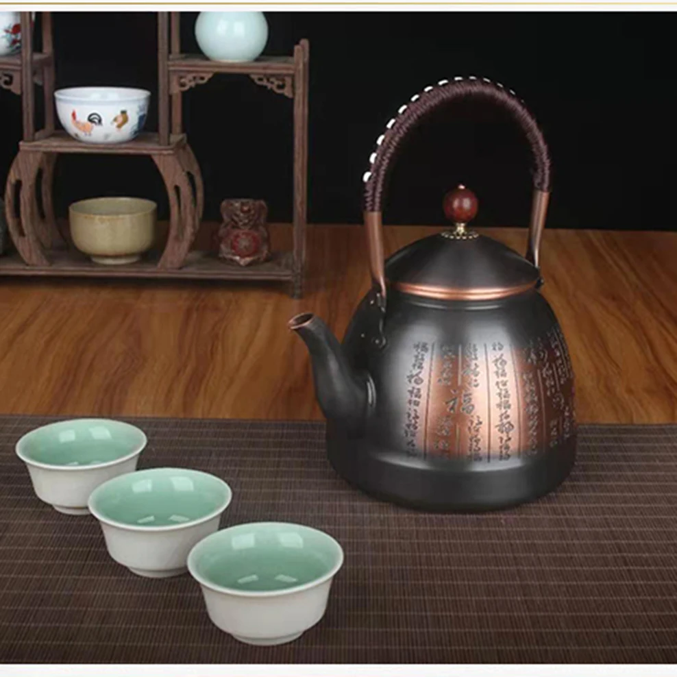 1.0/1.3/1.7L Large-Capacity Pure Copper Teapot Roasted Black Copper Boiling Water Kettle Handmade Thick Tea Pot