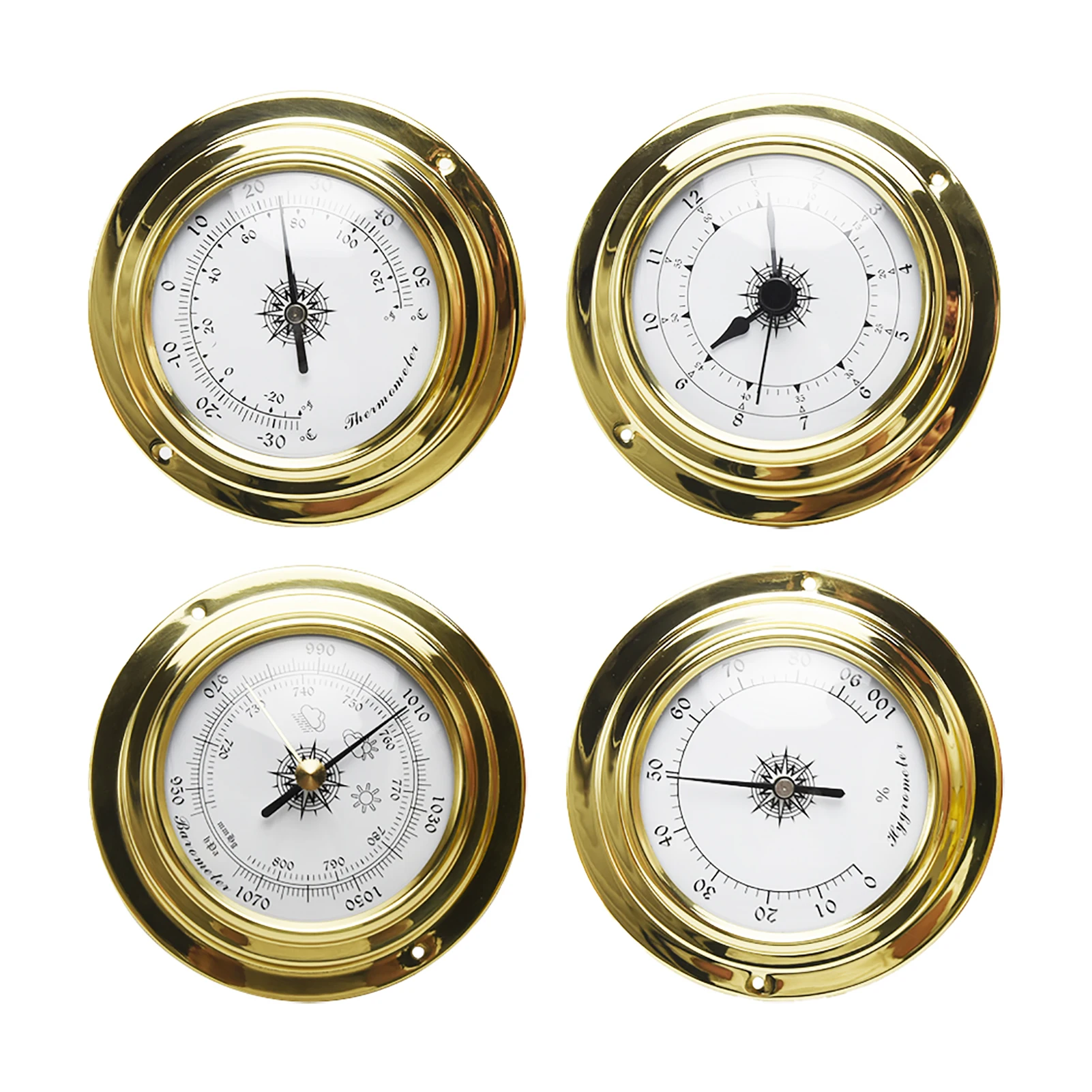 

4pcs 98mm Barometer Clock Kit Mini Meter Portable Marine Thermometer Hygrometer Weather Station Set Accurate Wall Mounted Boat