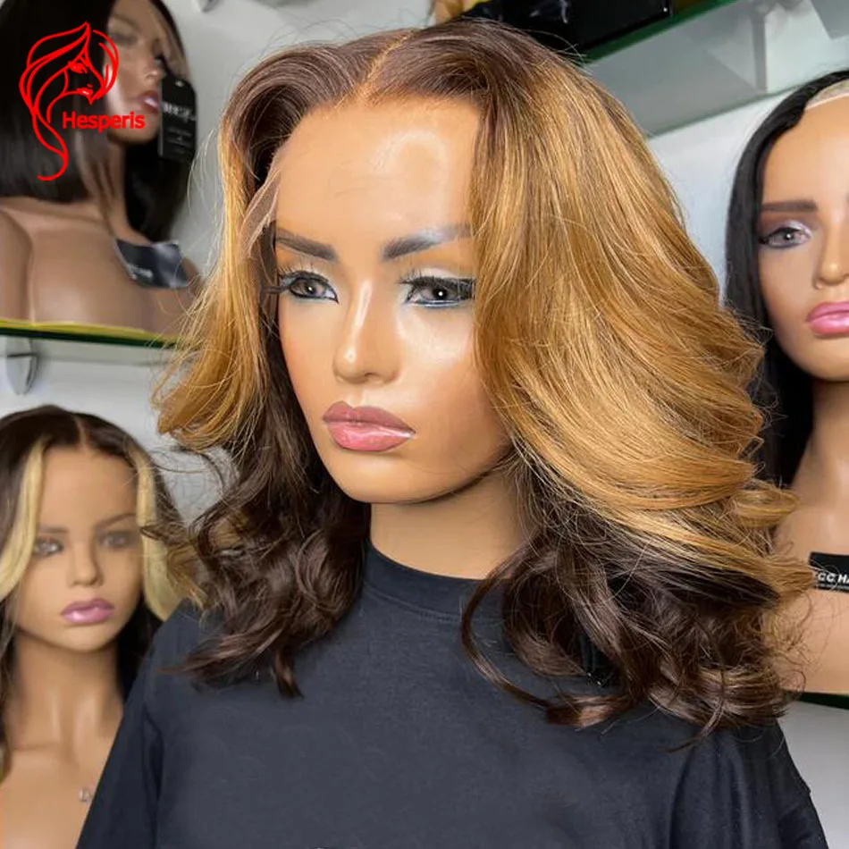 

Hesperis Blonde Highlight Human Hair Wig Transparent Lace Short Bob Wig Brazilian Remy Lace Front Wig 13x6 Deep Part Ombre Color