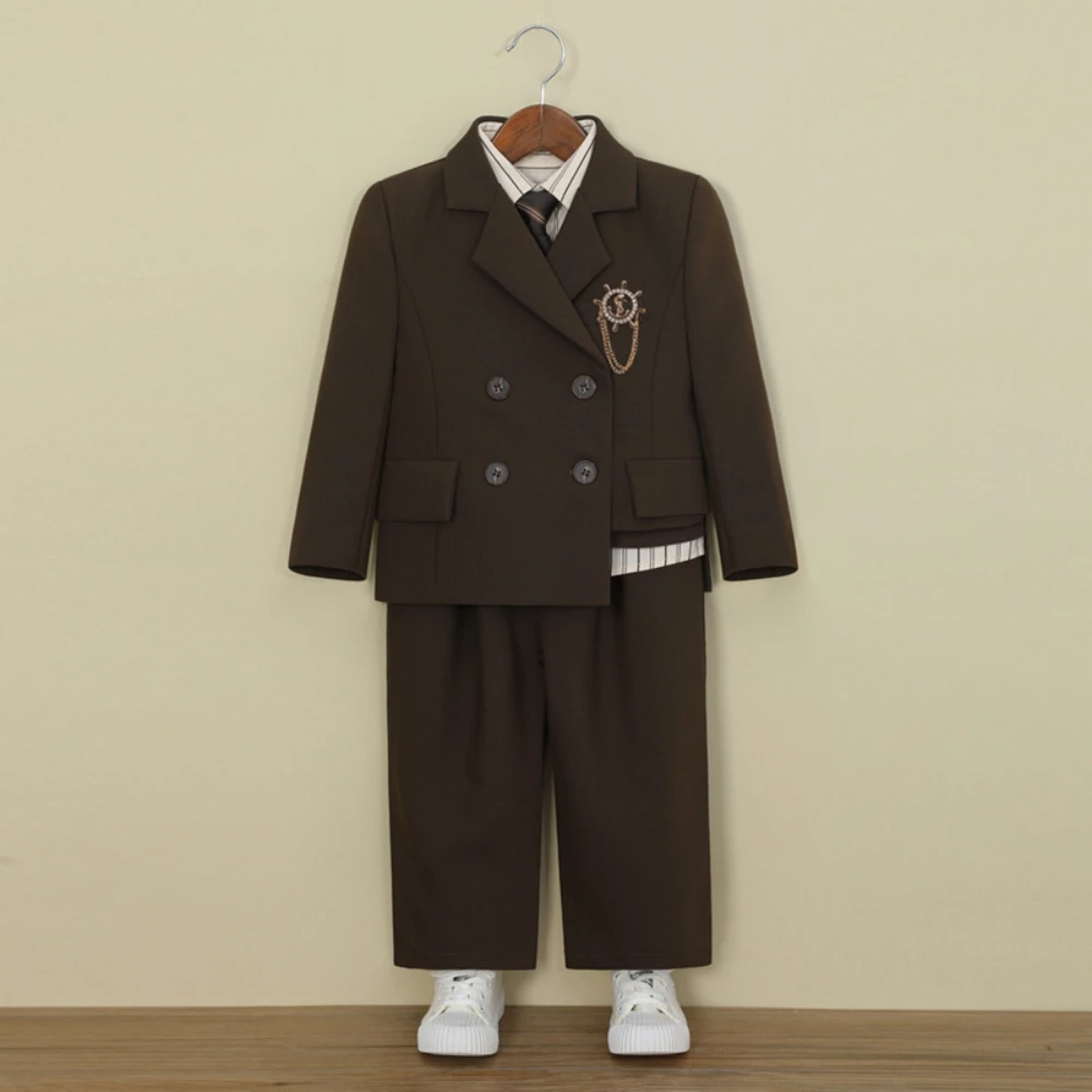Casual Handsome Kids Suit Set 6 Pieces 90-160cm Notched Lapel Boys Formal Suits For Piano Performance Stylish Party Tuxedo