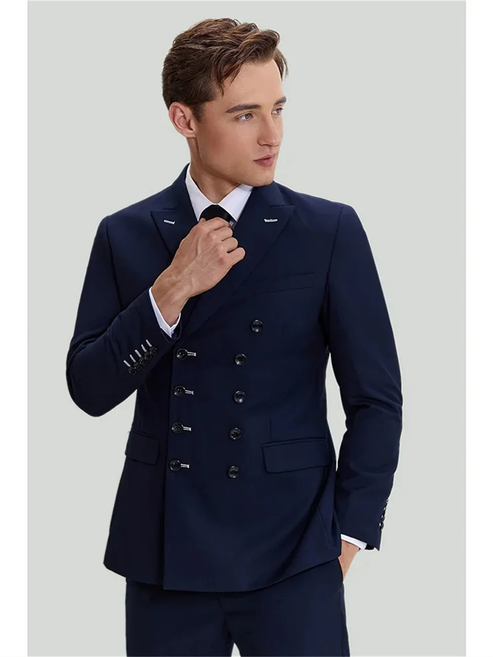 Elegant Double Button Men Suits Peak Lapel Groom Tuxedos Groomsmen Wedding Suit Prom Blazer 2 Pieces Prom Jacket Pants