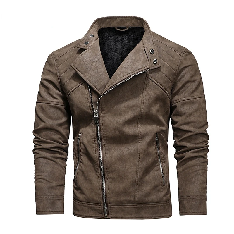 MenWinterFleeceWarmDiagonalZipperMotorcycleCoatsMensFashion
