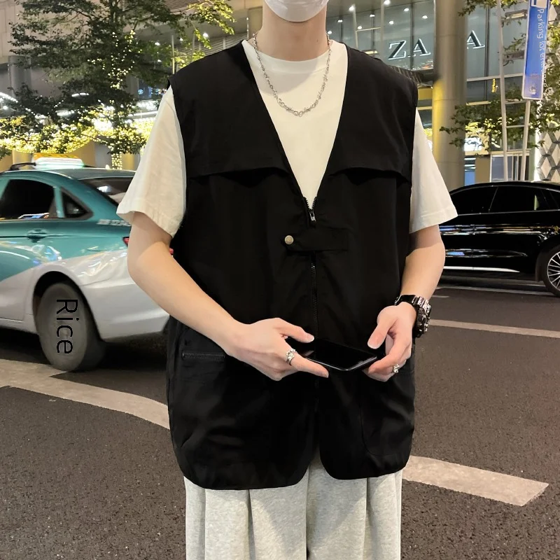 용수철 시즌 새로운 표준 유행 레이지 남성 하라주쿠 트렌디 V넥, 다목적 탱크탑, 우아한 청소년 인기