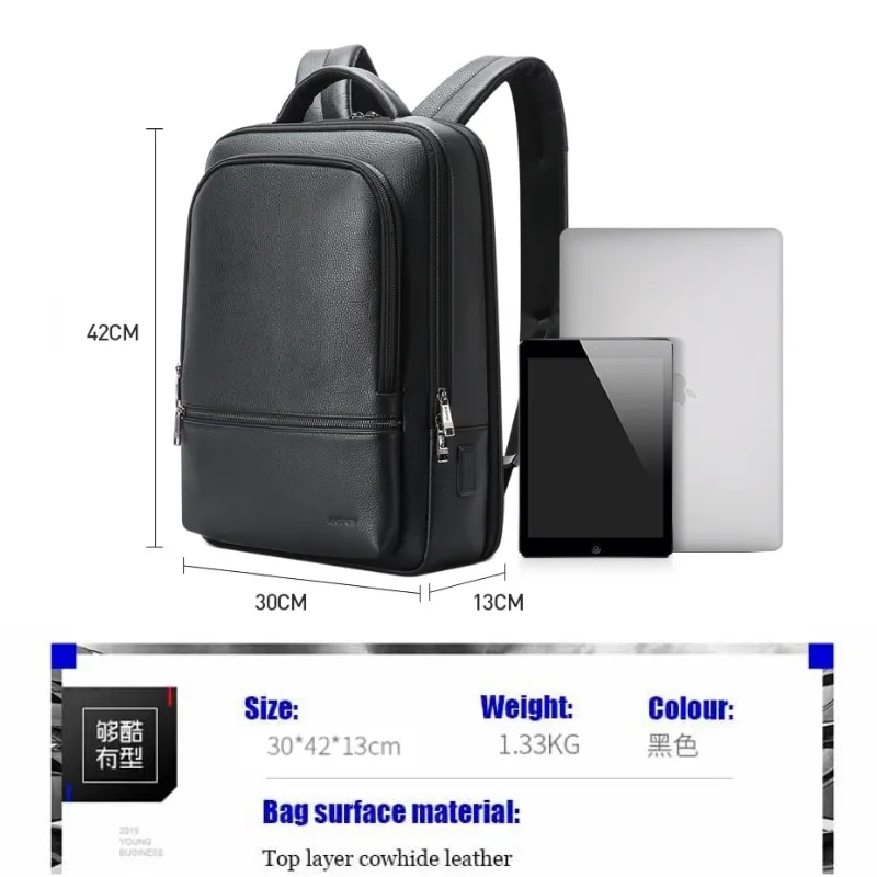 BOPAI Genuine Leather Backpack Men's Business Backpack Litchi Grain Leather Computer Backpack Luxury Natural Cowhide Backpack 6