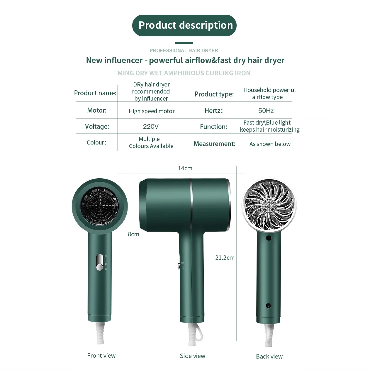 Hair Dryer Household Heating and Cooling Air Anion Hair Dryer For Home Travel Hair Care MIni Portable Power HairDryer Blow 5