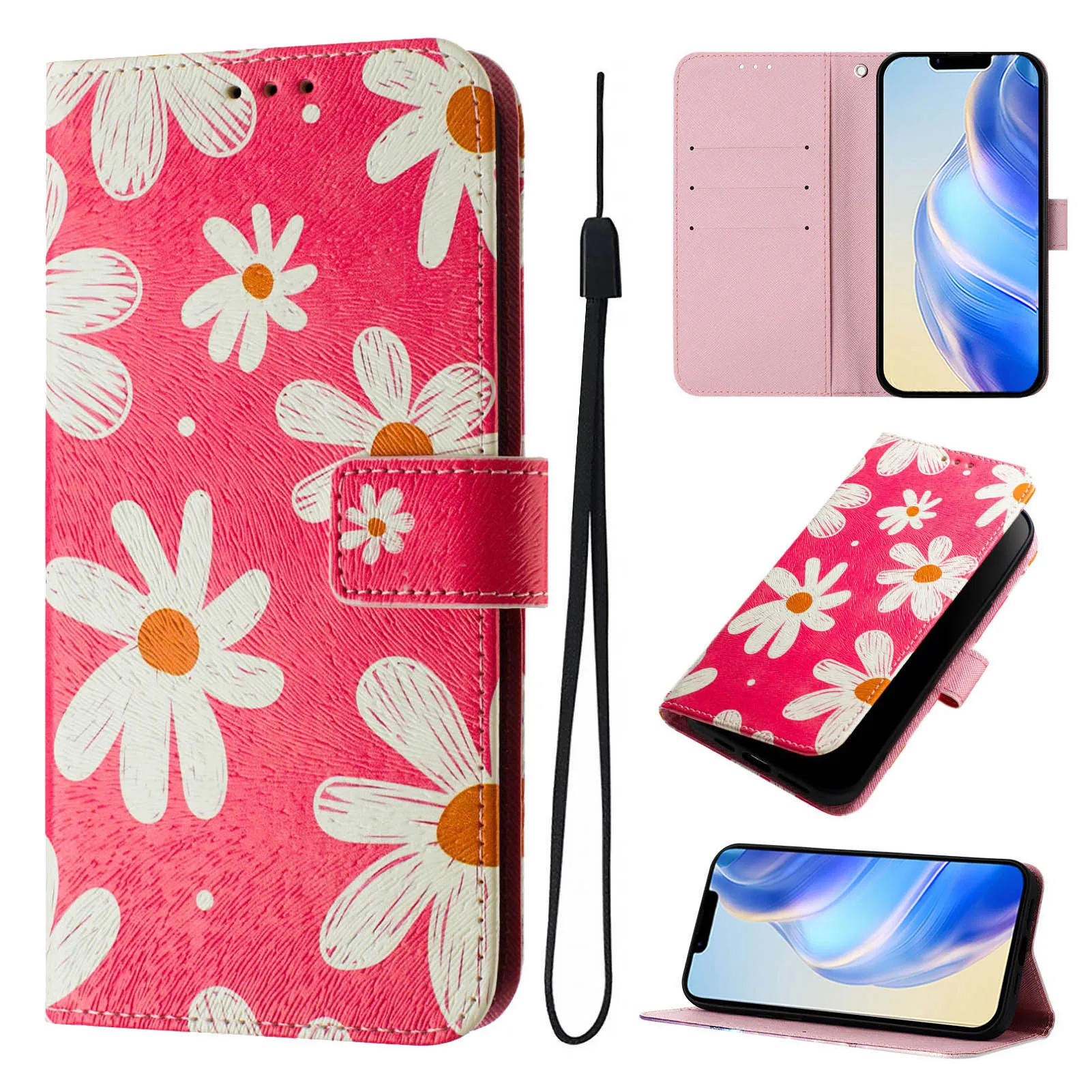 Deluxe Wallet Protection Painted Leather Phone Case with Card Holder and Flip Cover