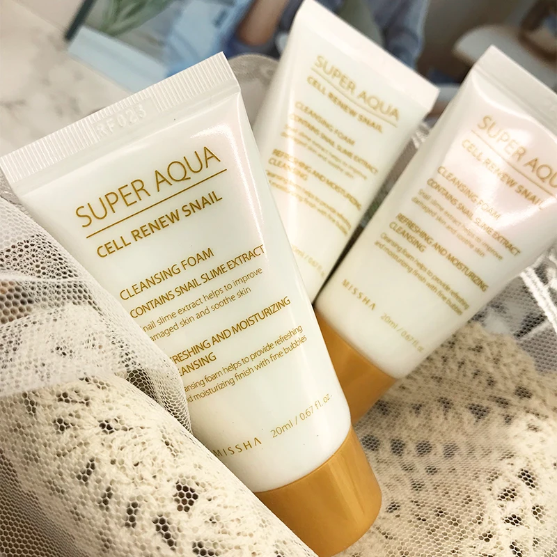 MISSHA Super Aqua Cell Renew Snail Cleansing Foam 20ml*3pcs Facial Rich Organic Daily Face Washing Korea Cosmetics