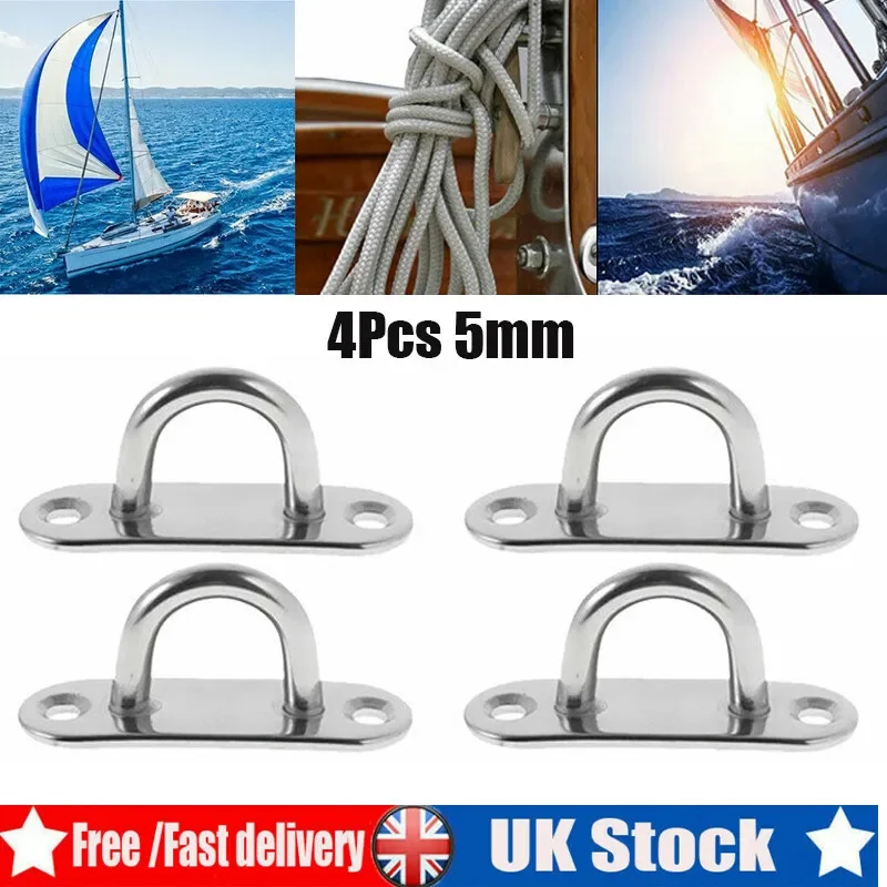 4PCS Boat 316 Stainless Steel Oval Shape 5mm Pad Eye Plate Oval Door Lock Hasps Door Hinges Buckle Shade Sail Accessories