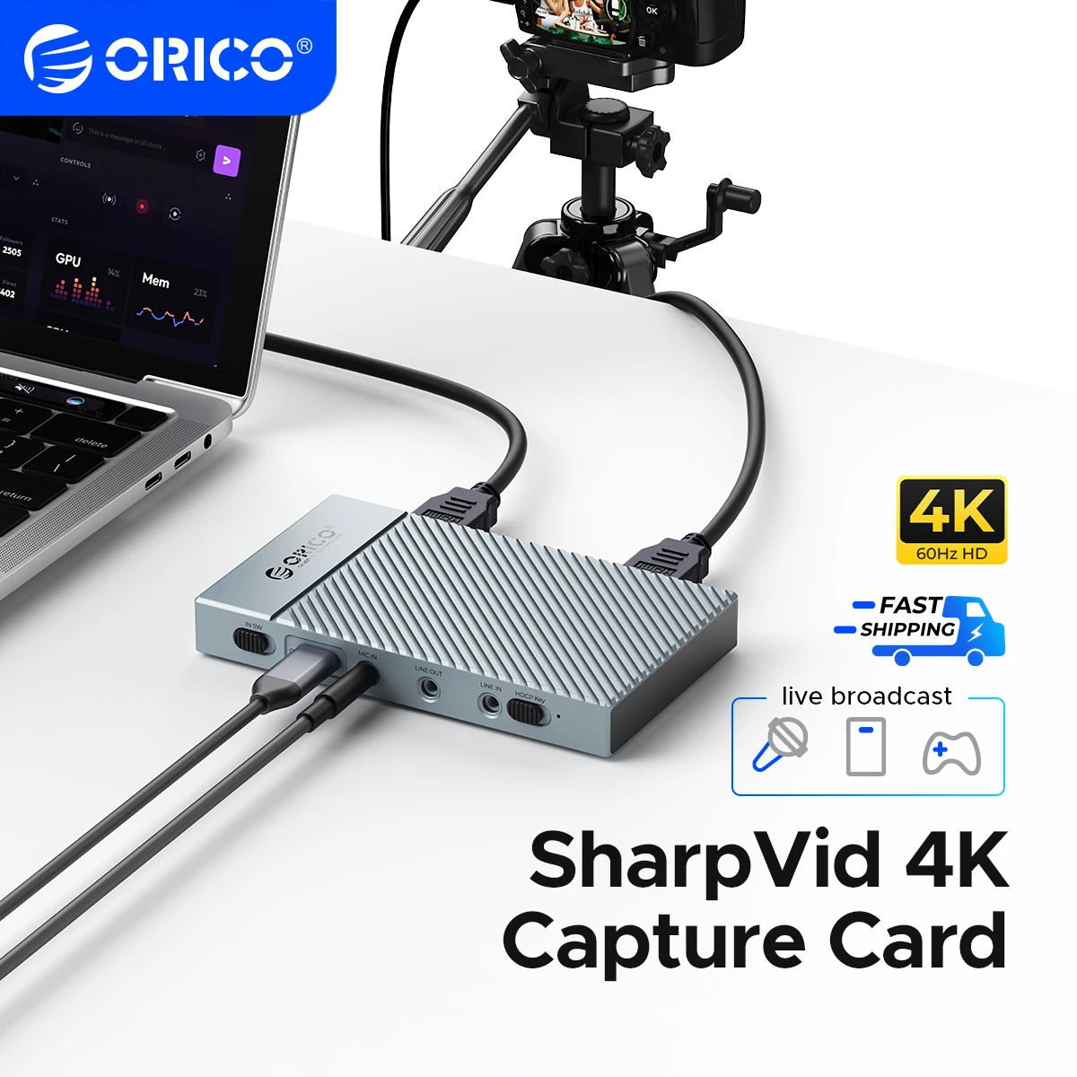 ORICO SharpVid 4K60Hz HDMI&USB-C Capture Card, Driver-Free for Win