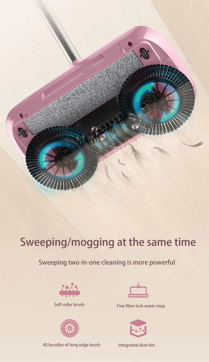 Hand Push Sweeper Magic Broom Dustpan Set Housework Cleaning Mopping All-in-one Sweeping Machine Wet and Dry Mopping Tool