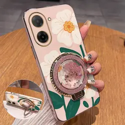 Elegant White Floral Plating Phone Case Cover for Redmi 9T (Pink)