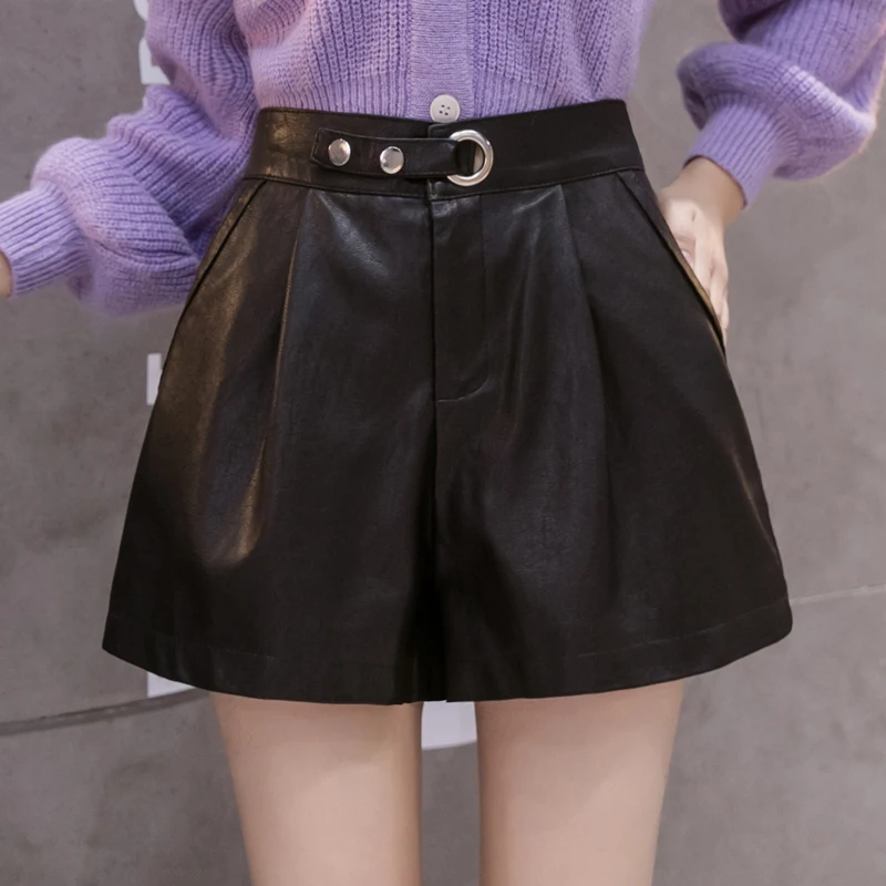 

Wide Leg Leather Boots and Shorts 2023 Autumn/Winter Solid Color High Waist Simple Relaxed Wide Leg Pants Leather Pants