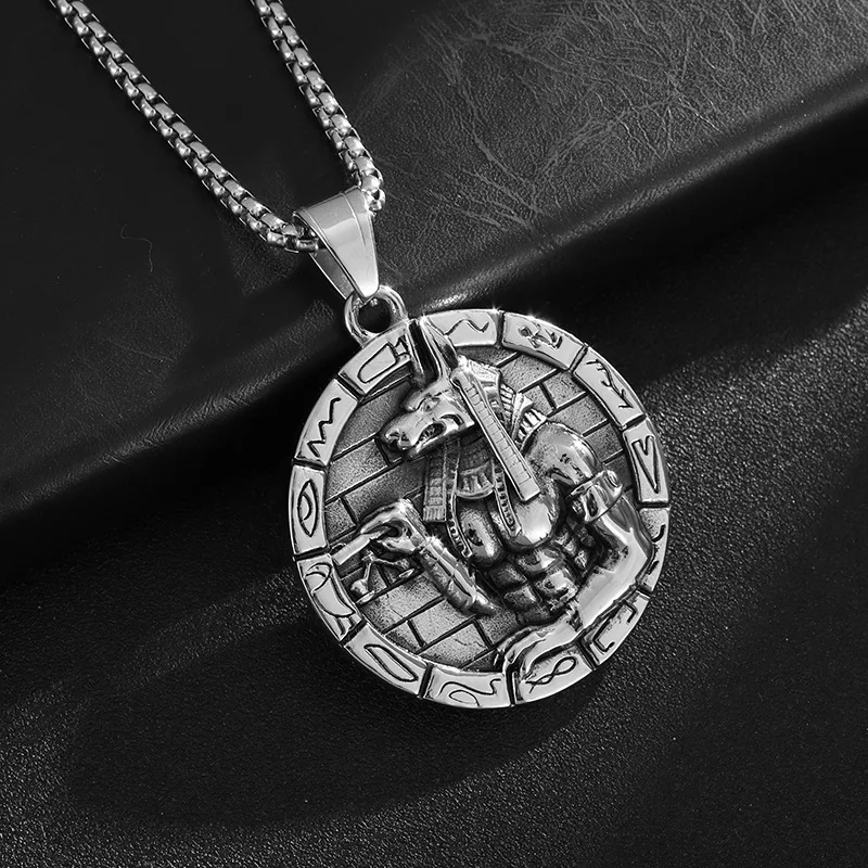 Stainless steel Ancient Egyptian Death of Anubis Round pendant necklace - Rap jewelry accessories