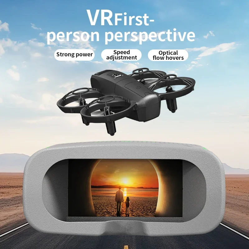 Vue rapprochée du Drone Professionnel X228 avec Caméra HD et Casque VR, capturant une image nette d'un paysage urbain.