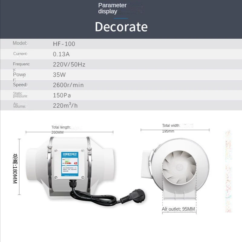 Armar Trading Ltd Métal Argent Connecté Extracteur Ventilateur - Industriel Conduit IP-44 Protection Avec 207mm/8.15 Taille