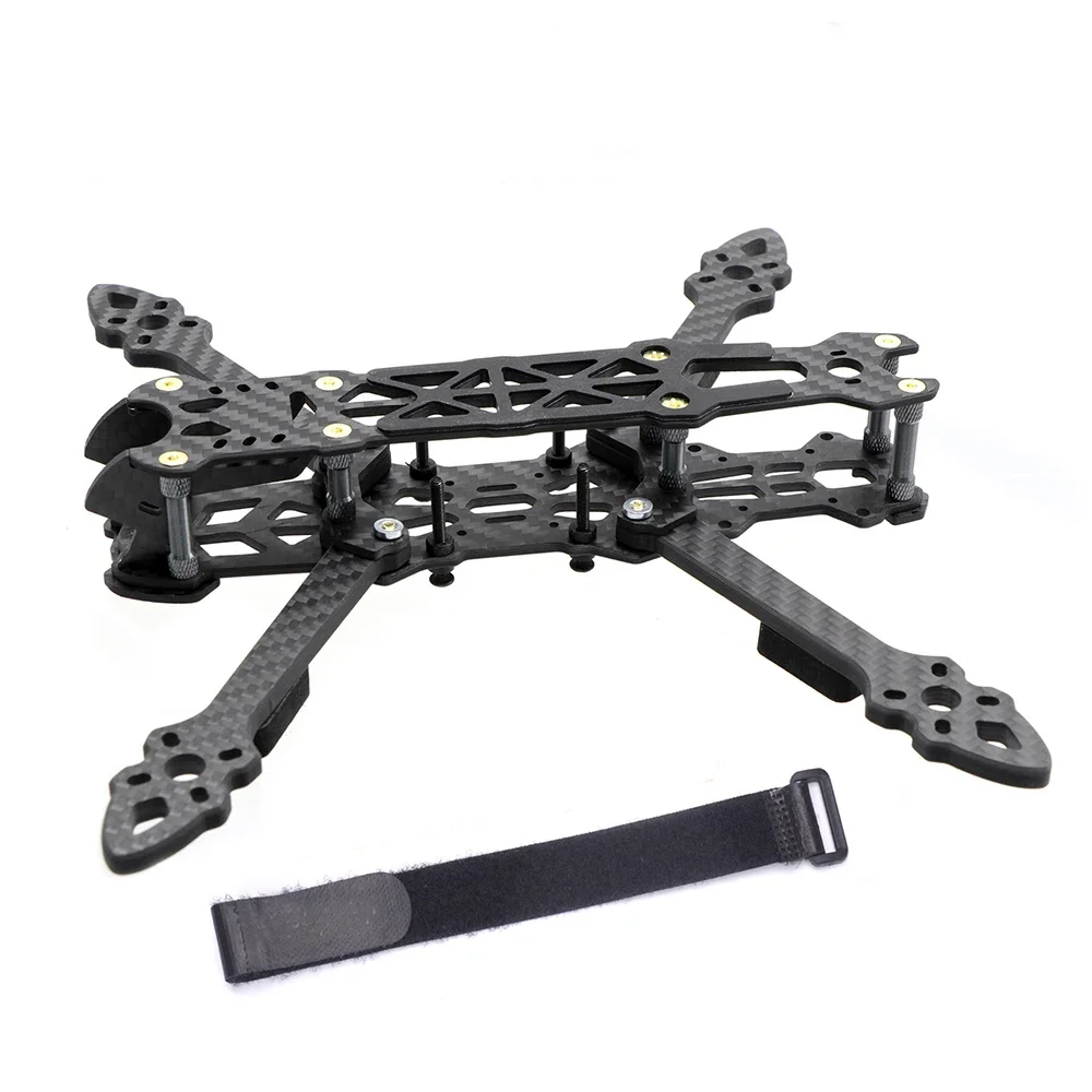 Vue de dessus du châssis Mark4 pour drone FPV 5-10 pouces, montrant les bras en fibre de carbone et les trous de montage.