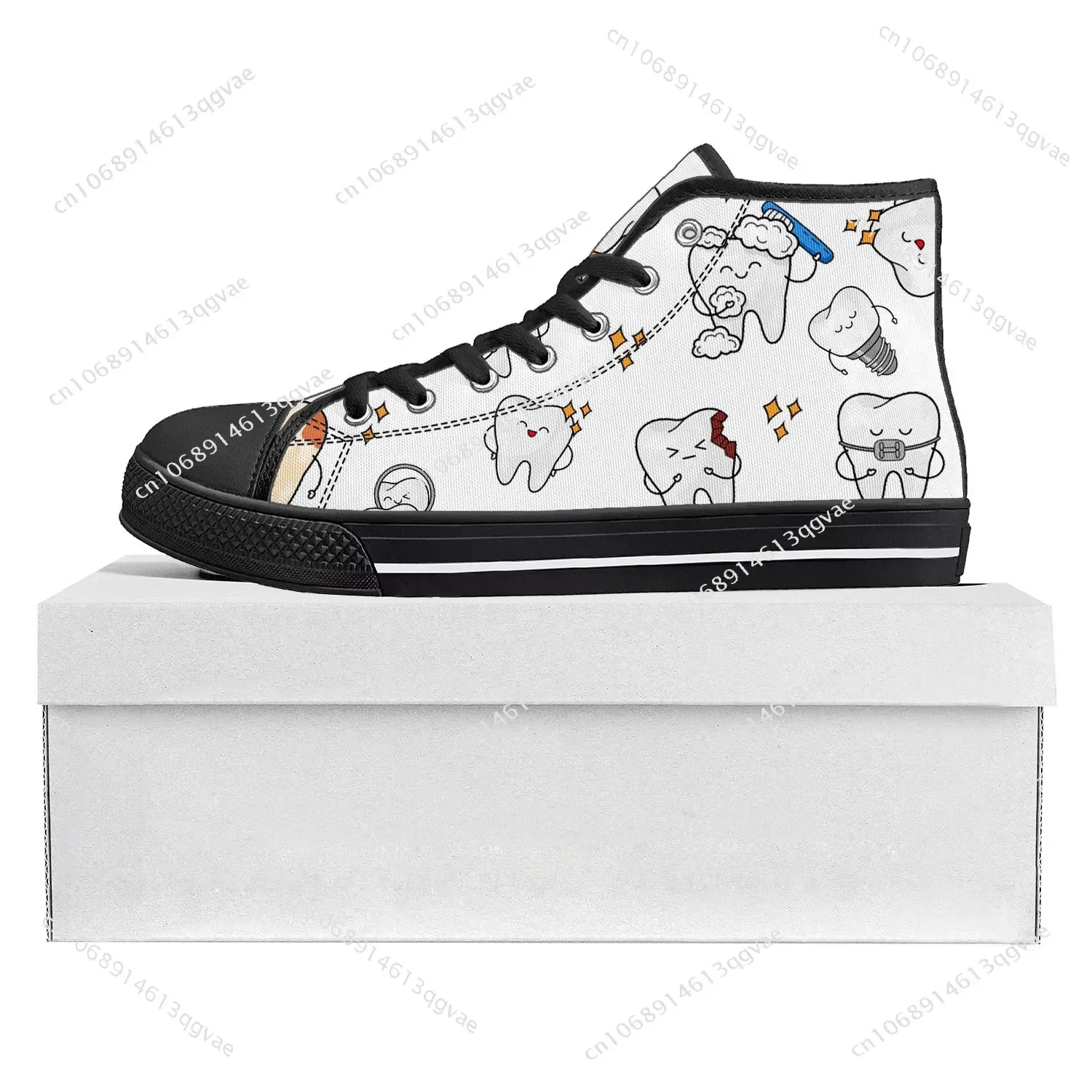 Tooth Dentist Cartoon Pattern High Top High Quality Sneakers Mens Womens Teenager Canvas Sneaker Custom Made Shoe Couple Shoes
