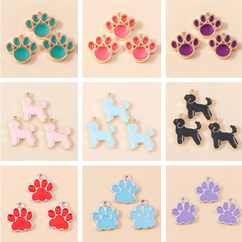 20 Stück Cartoon-Tier-Hunde-Anhänger, Emaille-Pfotenabdruck-Charms für Schmuckherstellung, Ohrringe, Halsketten, Armbänder, DIY-Geschenke