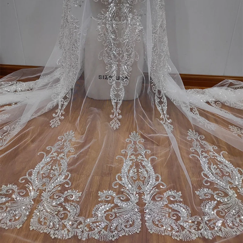 High Quality French Sequin Beads Mesh Luxury Lace Fabric for Wedding Dress Women's Evening Dress Accessories