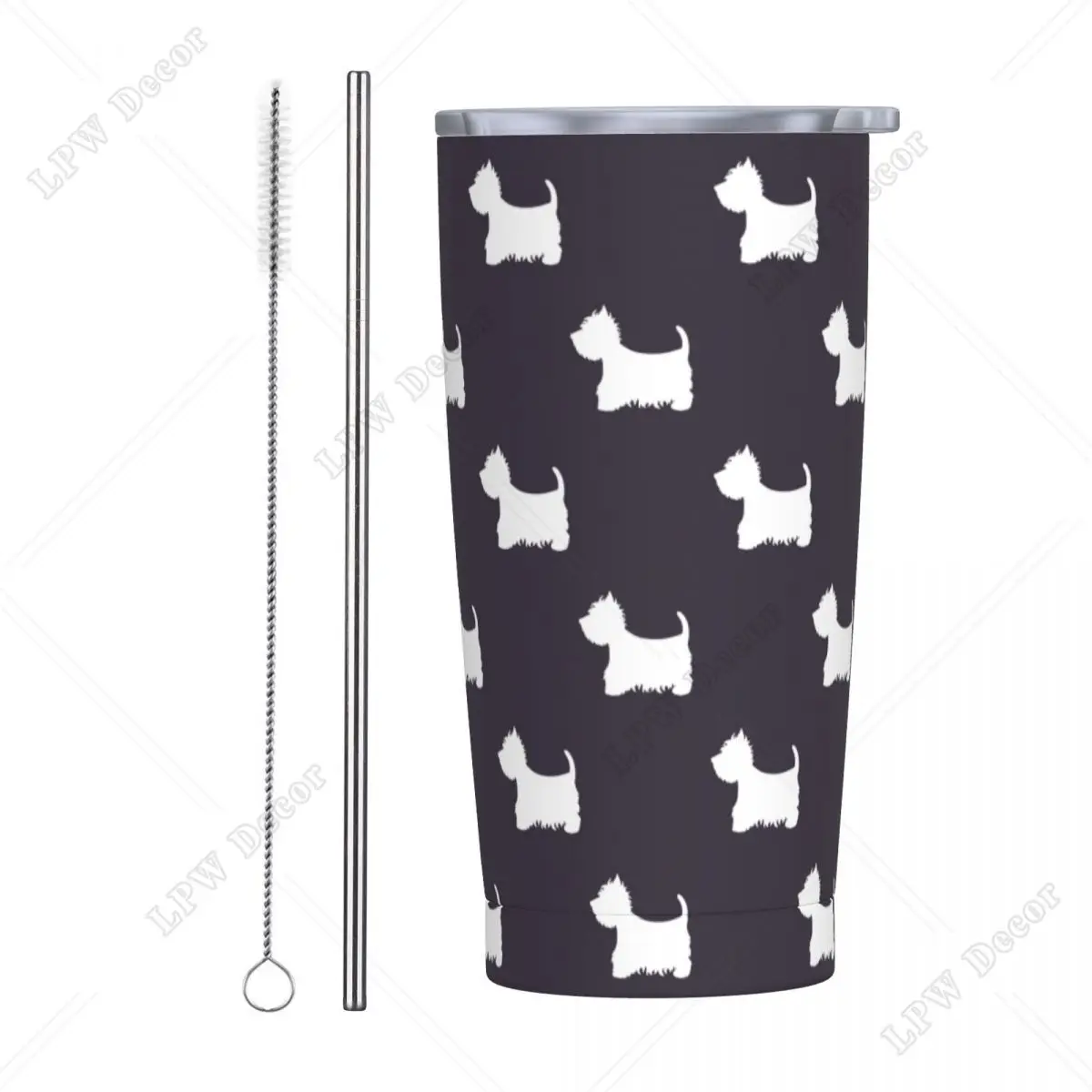 

Scottie Insulated Tumbler with Straws and Lid Animal Dog Stainless Steel Thermal Cup 20 Oz Office Home Mugs for Hot Cold Drinks