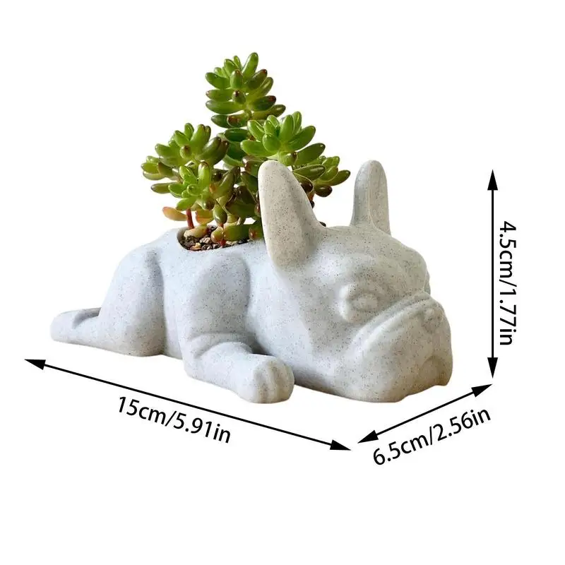 Mini French Bulldog Plant Resin Dog Succulent Planter Ornaments Planter Waterproof Handicraft Christmas Gift Garden Lawn Decor 6