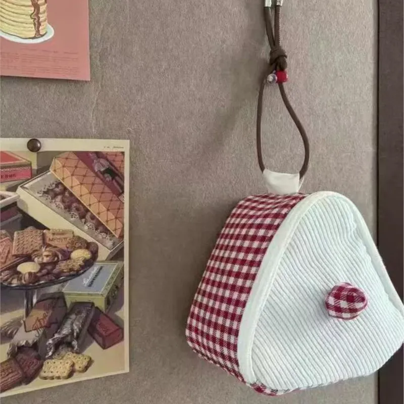 JIAERDI Sweet Cute Cake Plaid Red Storage Bag Women Travel Portable Handle Wash Bag Hot Girls Harajuku Aesthetic Camera Mini Bag