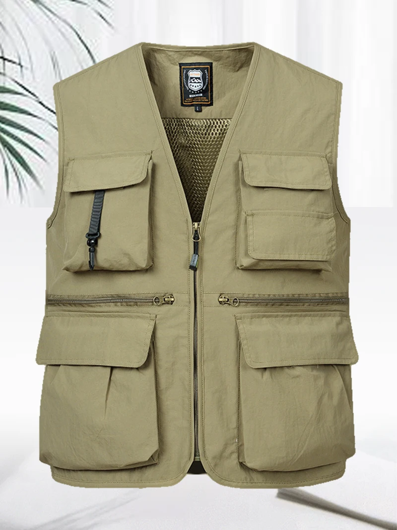 Fishing Vest for Men Lightweight Summer Multi-Pockets V-Neck Men Quick Dry Breathable Outdoor Mesh Vest Jacket Camping Clothes