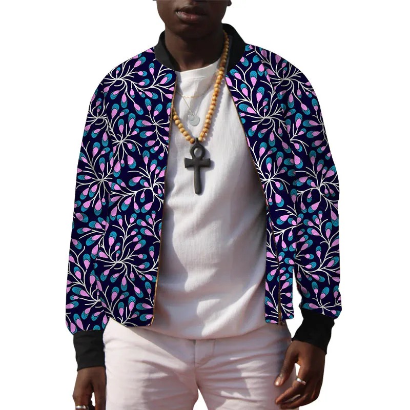 African Men's Baseball Jacket Ankara Coat Man Stand Collar Jackets Custom Made Dashiki Print Bomber Jacket Drop Shipping