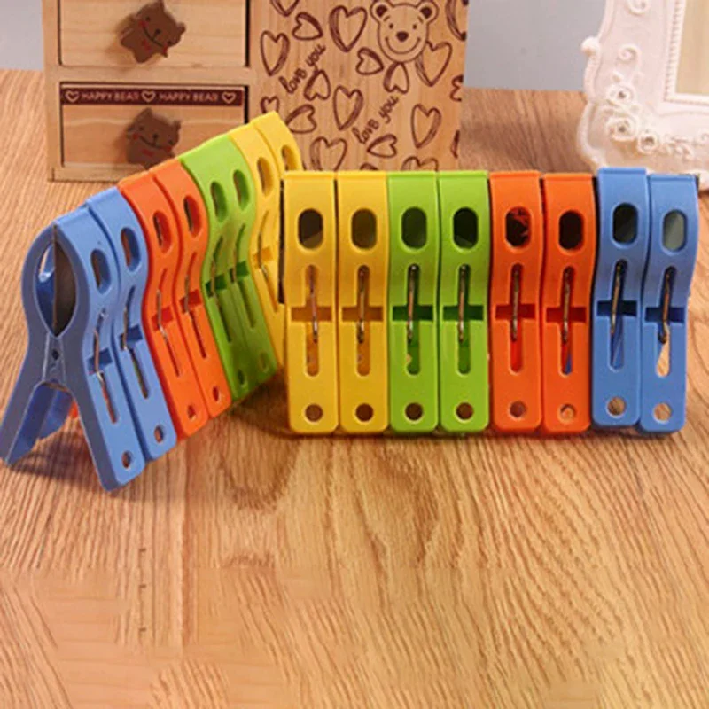8ps/set Hanger Clips Large Plastic Windproof Beach Towel Clothes Pins Spring Clamp Clothespin Powerful Hot New Cheap