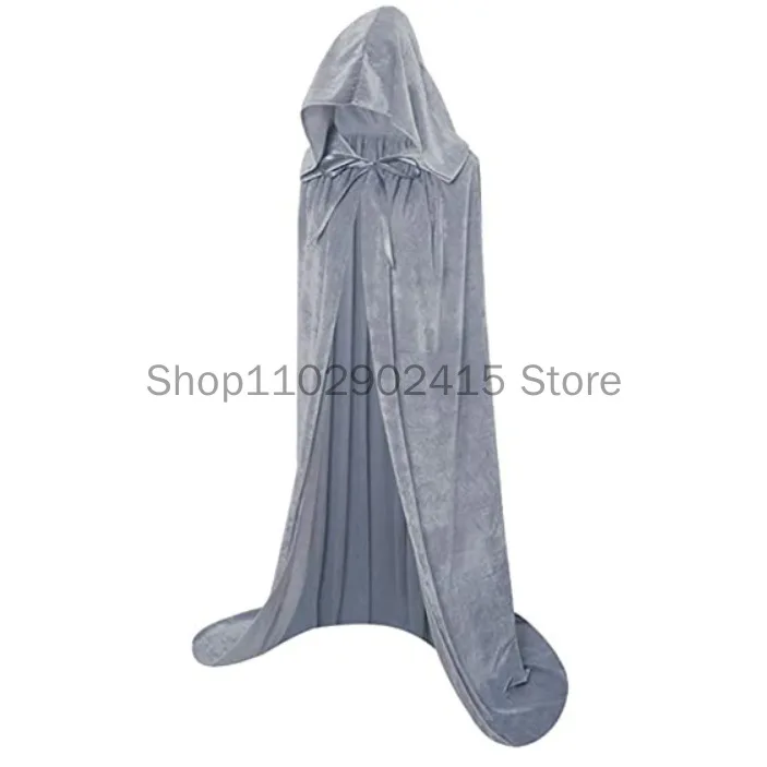 Halloween Wizard Cosplay Costume Unisex Women's Costume Full Length Crushed Velvet Hooded Cape S-2XL Red Black White Purple Blue