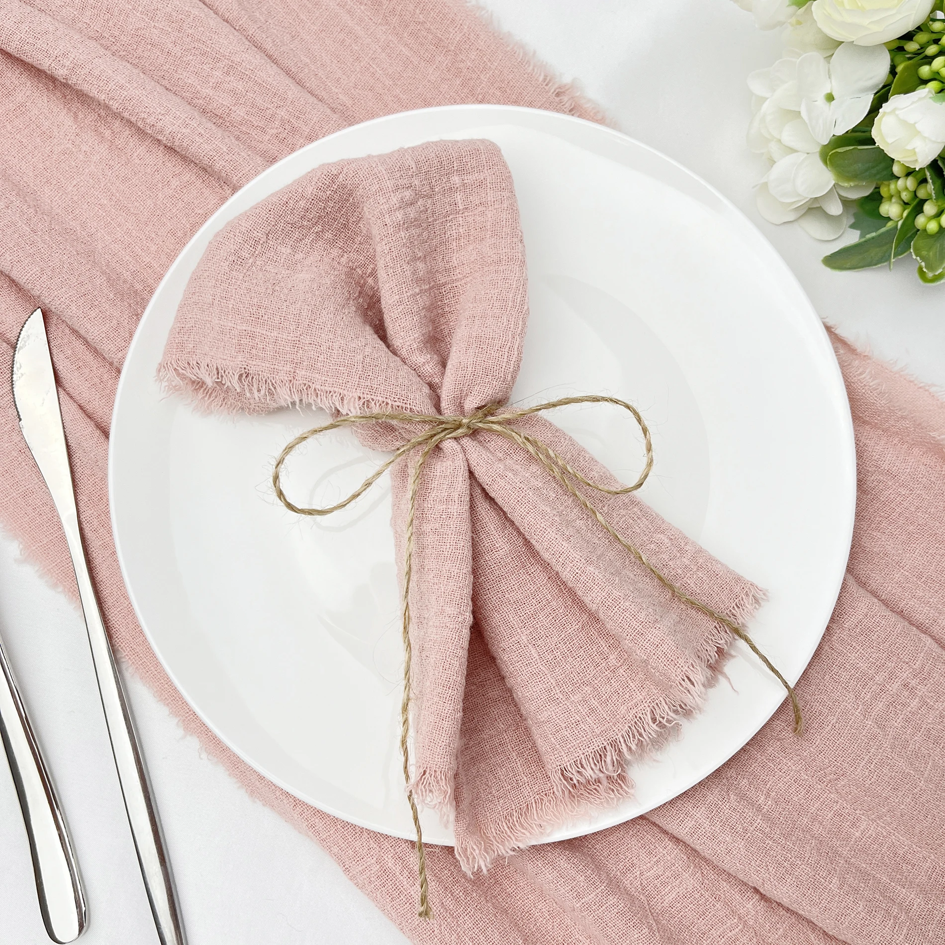 Gauze Cotton Wedding Table Runner Retro Pink Burr Texture Dining Napkins Gift Kitchen Table Runners Home Christmas Table Decor