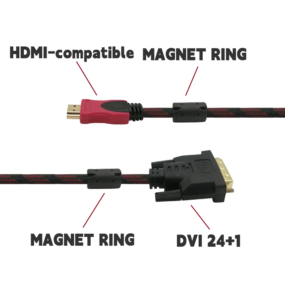 Hdmi-compatível com Dvi 24 Mais Cabo Trançado com Dvi 24 Mais 1080p hd Conexão de Vídeo Monitor de Computador tv Projetor Conversor - Imagem 4