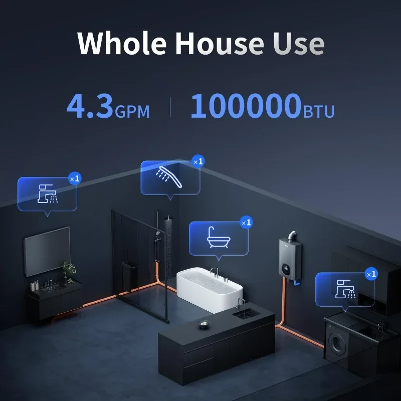 Natural Gas Tankless Water Heater with Vent Pipe, Indoor Max 4.3 GPM, 100,000 BTU Instant Hot Water Heater