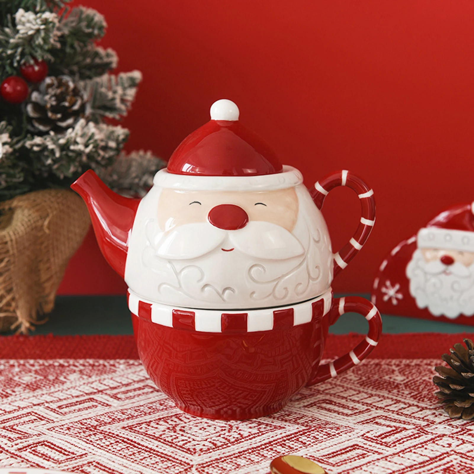 Ceramic Christmas Teapot Set Seasoning Jar Set Salt And Pepper Bottle Kitchenware Kitchen Decorations